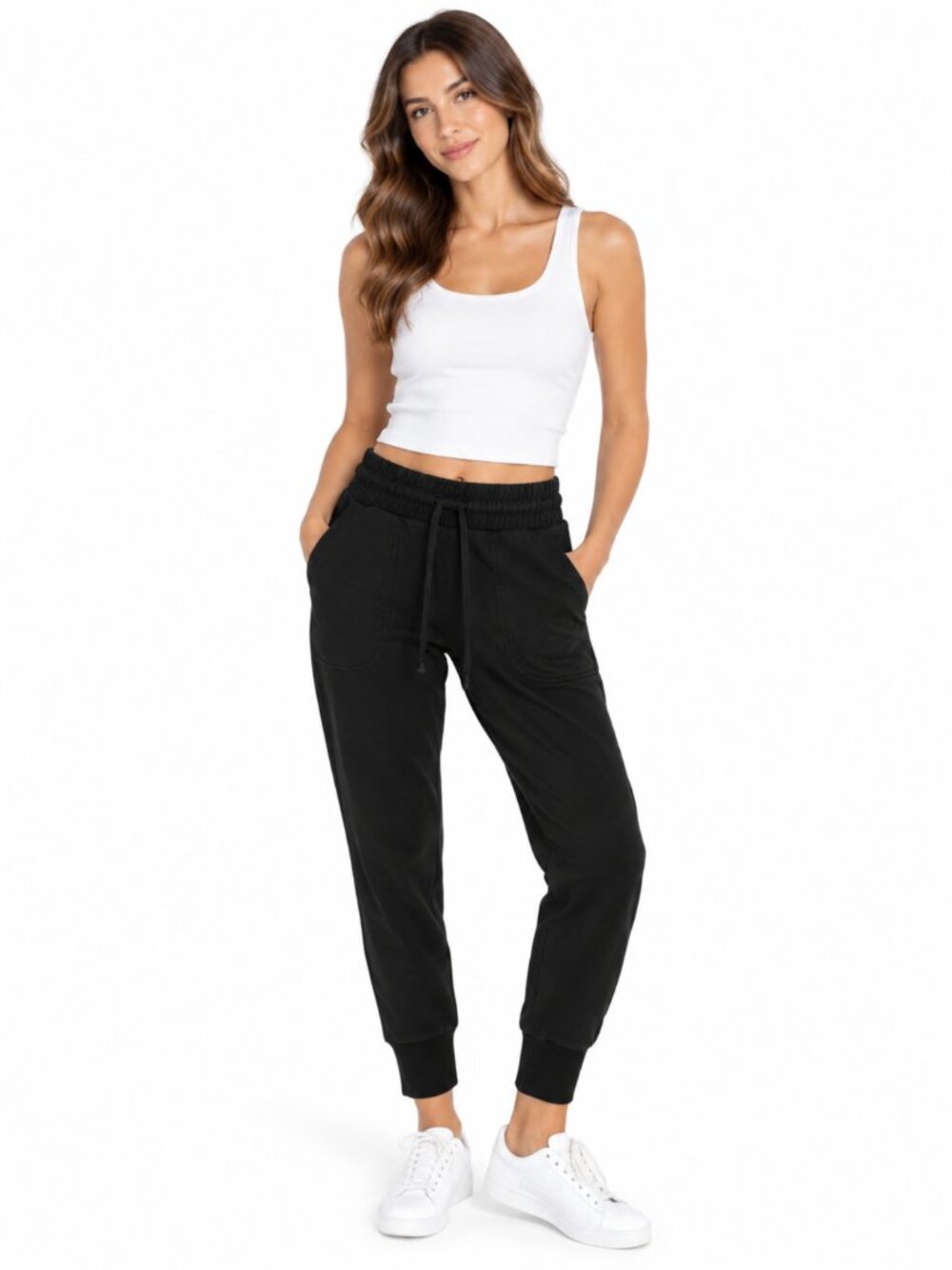 FP MOVEMENT Free People Black Cotton Blend Joggers Ruched Waistband Medium